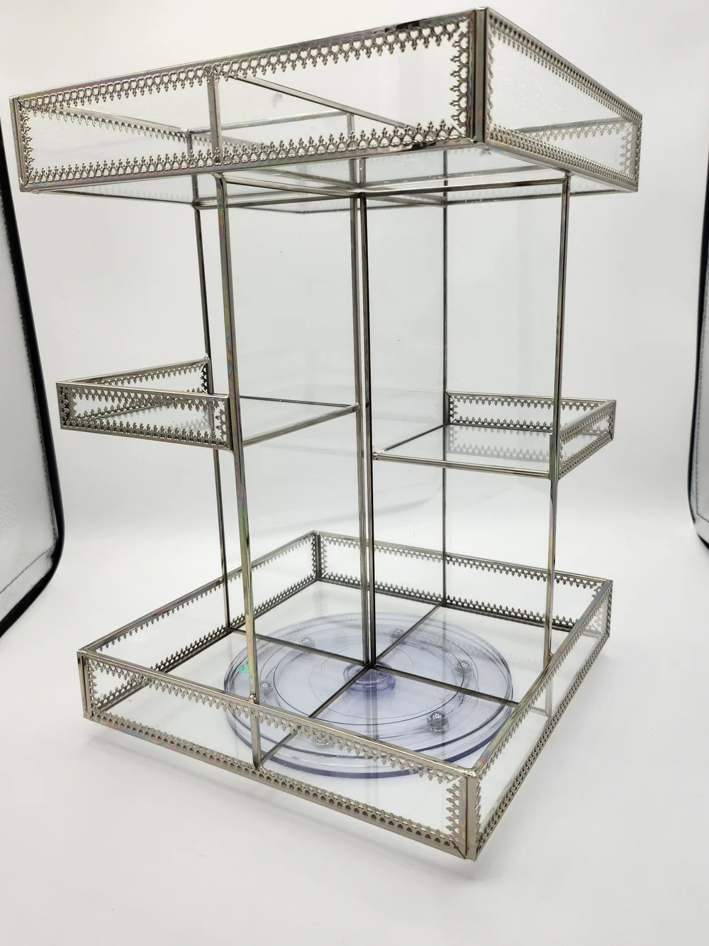 Plastic and Brass 3-Tier Rotating Beauty Organizer - New